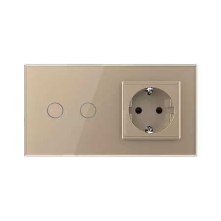 Двухклавишный сенсорный выключатель для штор с розеткой (2-0) золотой