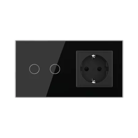 Двухклавишный сенсорный выключатель для штор с розеткой (2-0) чёрный