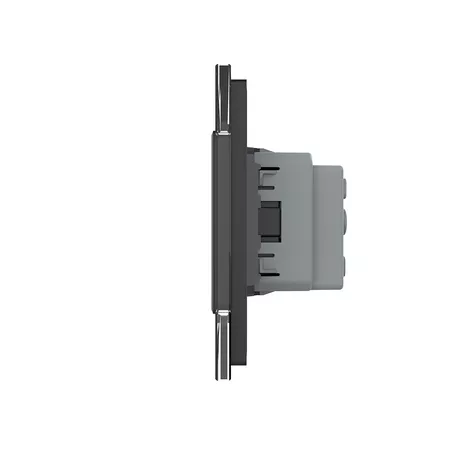 Двухклавишный сенсорный выключатель для штор с розеткой (2-0) чёрный
